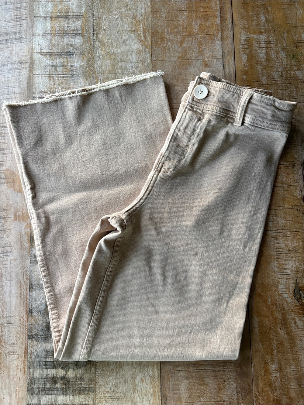 Zara Girls High-Rise Marine Jeans in Light Tan size 13-14y